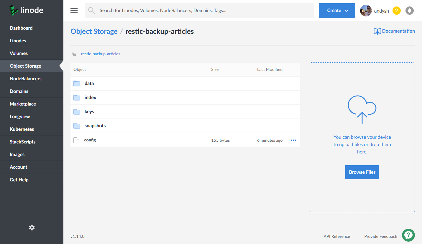 Restic Object Storage bucket in Cloud Manager