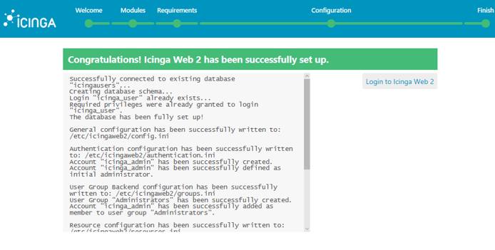 Icinga Successfully Set up - Login to Icinga Web 2 button