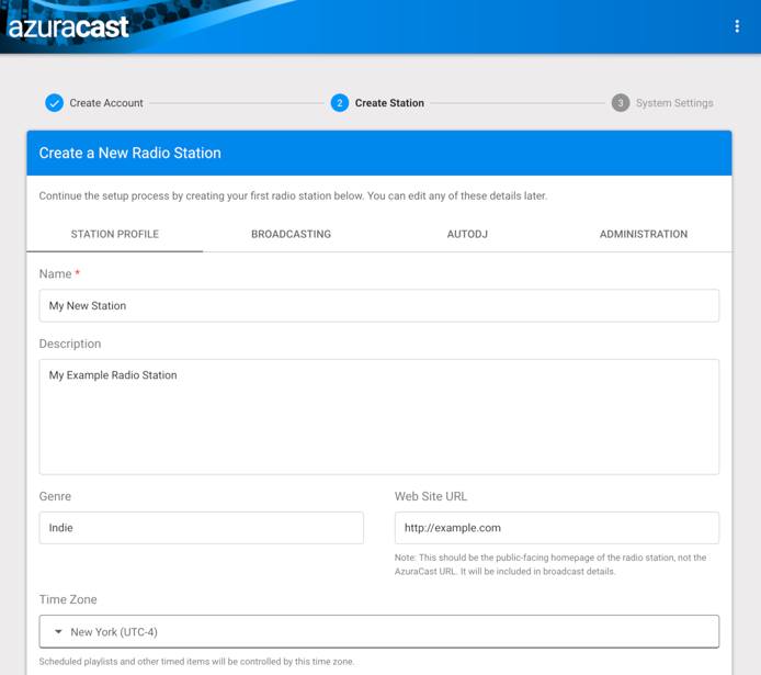 AzuraCast Create Station