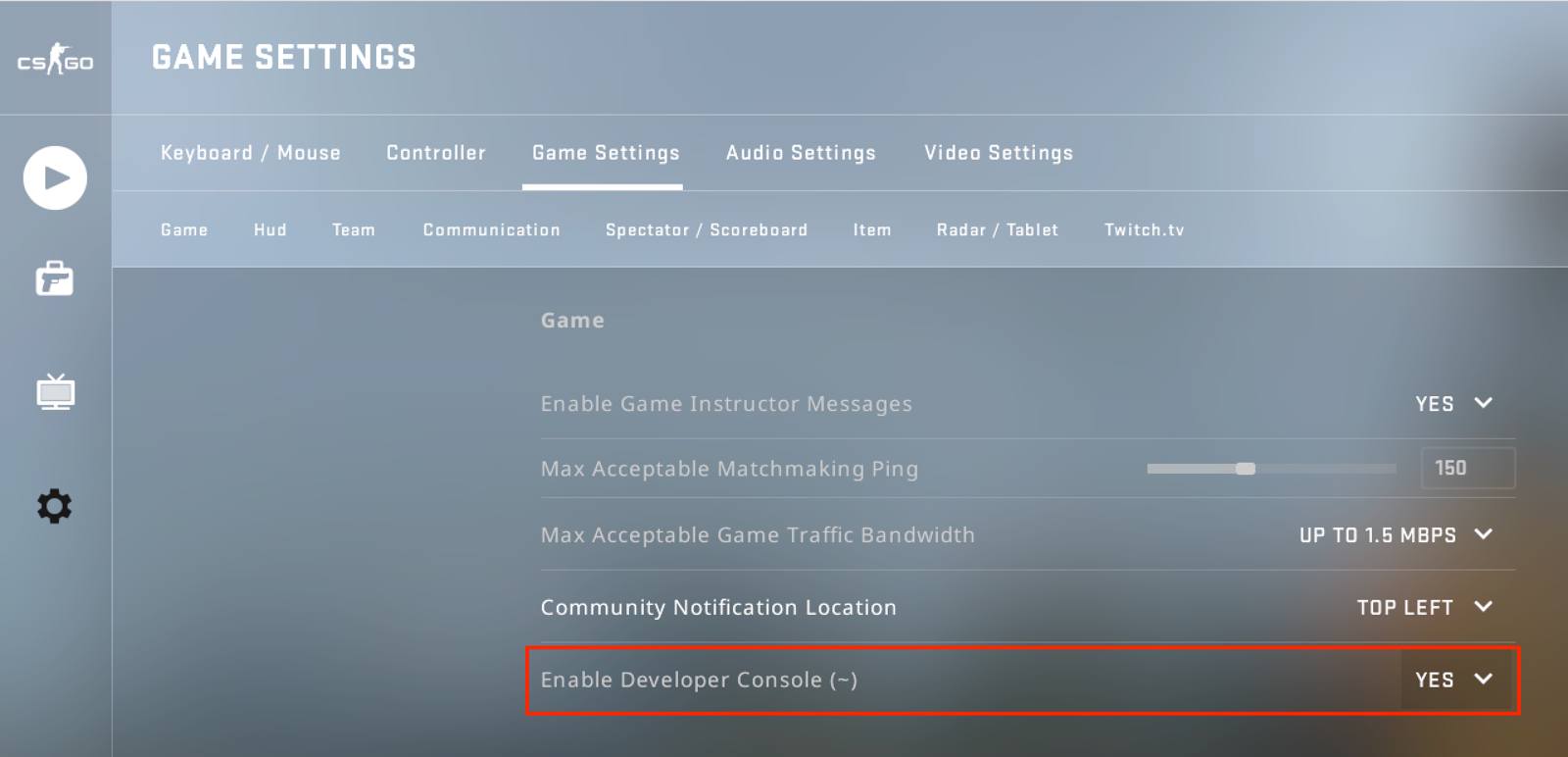 Enable the developers console if it is not currently enabled.