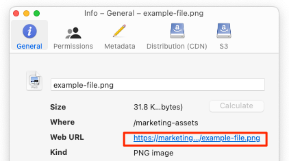 Screenshot of an Objects URL as it appears within the Info tab